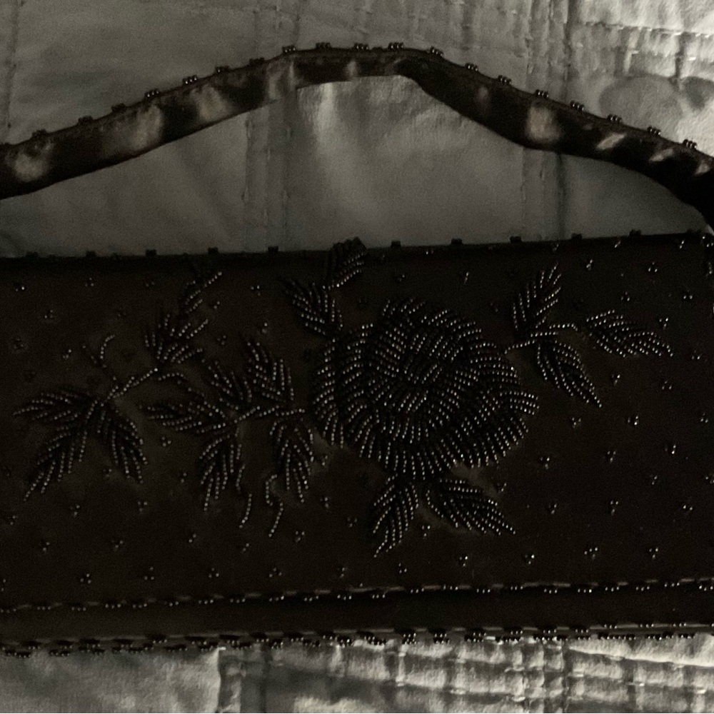 Sequin Beaded Floral Black Evening Purse Clutch